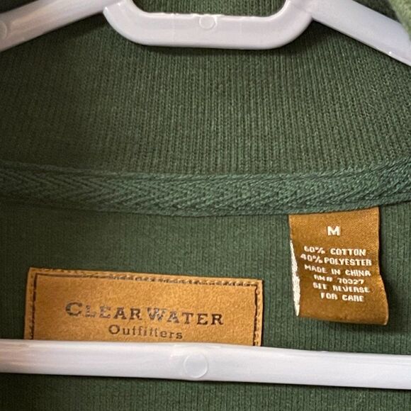 Clearwater Outfitter Sweater Mens Medium Green Henley Collar Elbow Patches - Picture 3 of 7